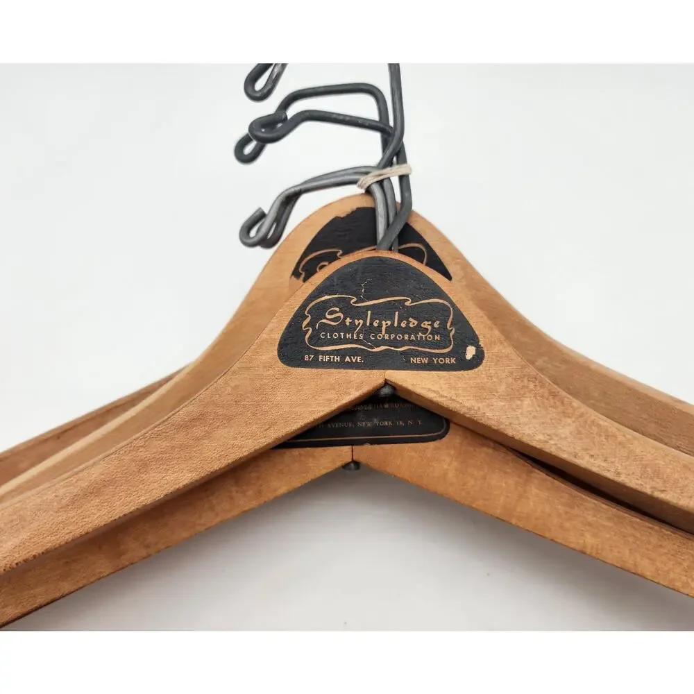 Vtg Lot of 5 Wood Coat Hangers Wishbone Advertising Stylepledge Tabin-Pearlman